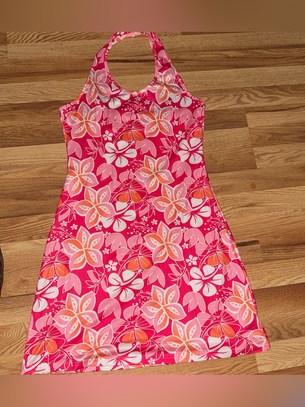Women’s ' Pink Floral Halter mini Dress EUC  -L